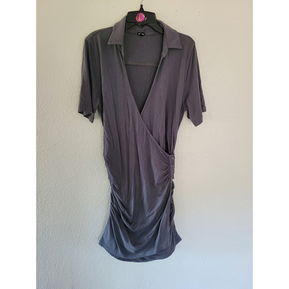 Monrow Charcoal Grey Supima Modal Ruched Wrap Dress HD0418 Womens S #8